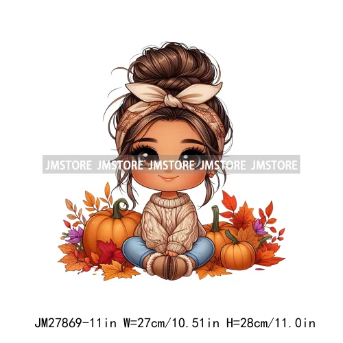 Cute Autumn Pumpkins Fall Vibes Laina Baby Hispanic Chibi Girls Logos DTF Iron On Transfer Stickers Ready To Press For T-shirts