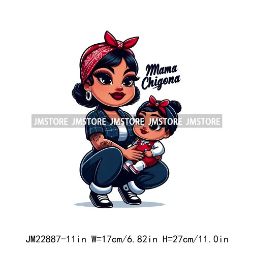 Cartoon Mama Chingona Chicana Latina Mexican Spanish Mom Kids Happy Mother's Day Iron On DTF Transfer Stickers For Clothes