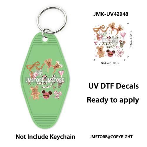 Cartoon Friends Christmas Holiday UV DTF Keychain Wraps Ready To Apply Waterproof High Quality Decals For Hotel Motel Keychain