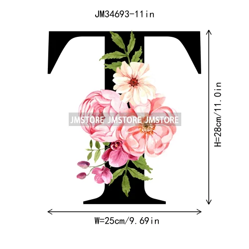 Flower Alphabet Name Monogram Floral Single Letter Illustration Sets Iron On DTF Transfers Stickers Ready To Press For Hoodies