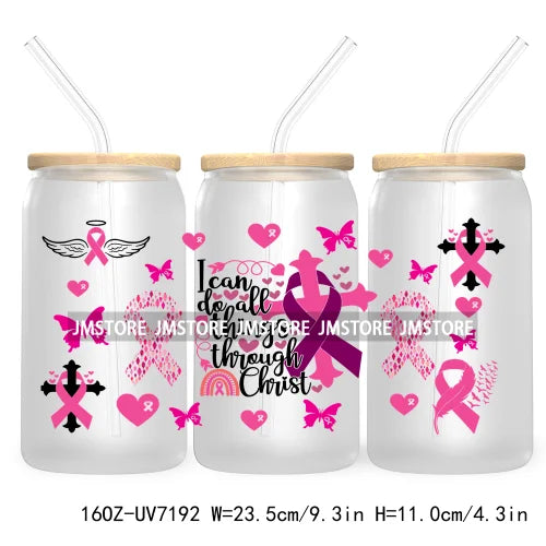 Peace Love Cure Breast Cancer Awareness Pink 16OZ UV DTF Cup Wrap Transfer Stickers For Libbey Glass Can Cups Tumbler October