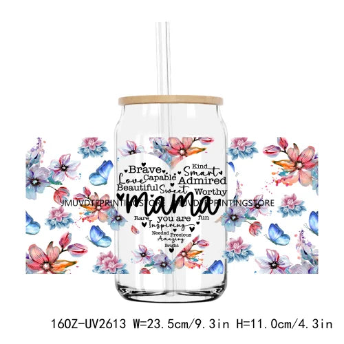 Thankful Mama With Sunflowers 16OZ UV DTF Cup Wrap Transfers Stickers Custom Labels DIY Waterproof Logo For Libbey Glass Can