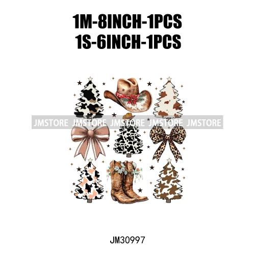 Howdy Christmas Cheer Vibes Coquette Western Country Cowgirl Boots Iron On DTF Transfer Stickers Ready To Press For Clothes Bags