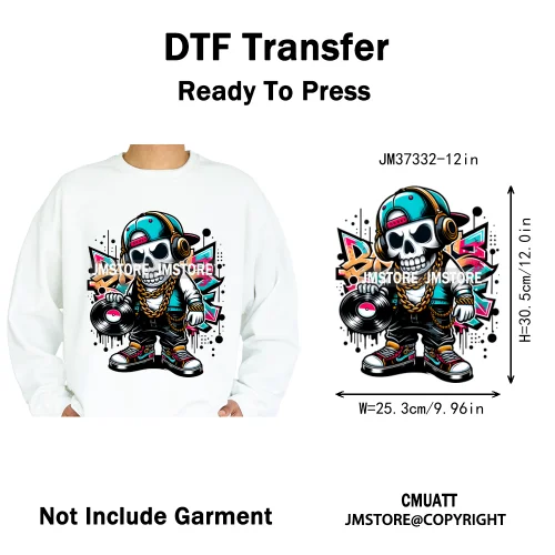 12in Colorful Graffiti Streetwear Skeleton Game Over Iron on DTF Thermal Transfers Stickers Printing Ready to Press for T-shirts