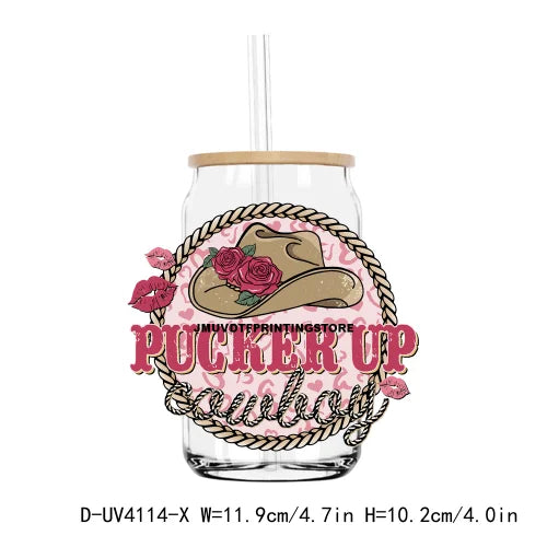 Love Cowboy Western Valentine Vibe 16OZ UV DTF Cup Wrap Transfers Stickers Custom Label DIY Waterproof Logo For Libbey Glass Can