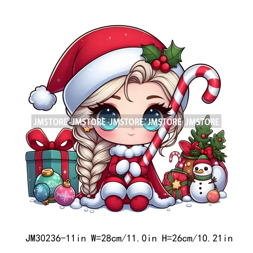 Cute Princess Red Ugly Sweater Cartoon Girls Friends Merry Christmas Iron On DTF Transfers Stickers Ready To Press For Clothing