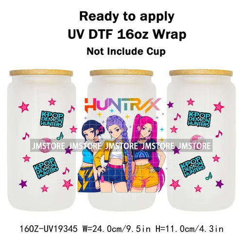 Demon Hunters Kpop Cup Noodle UV DTF Cup Wrap Ready To Apply Transfer Stickers Durable 16OZ Tumbler Wraps For Libbey Glass Can
