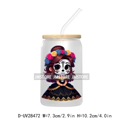 Cute Latina Cartoon Princess Baby Girl UV DTF Transfer Stickers Decals For Libbey Cold Cups Mug Tumbler Labels Sugar Skull Woman