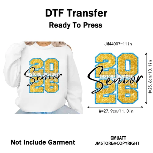 Faux Glitter Senior Class of 2026 High School Graduate Reunion Iron on Washable DTF Transfer Stickers Ready to Press for Clothes