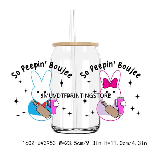 Cute Easter Bunny Cartoon UV DTF Sticker For 16OZ Libbey Glass Cup Can Wrap Transfer Sticker Custom Label DIY Logo Spring Flower