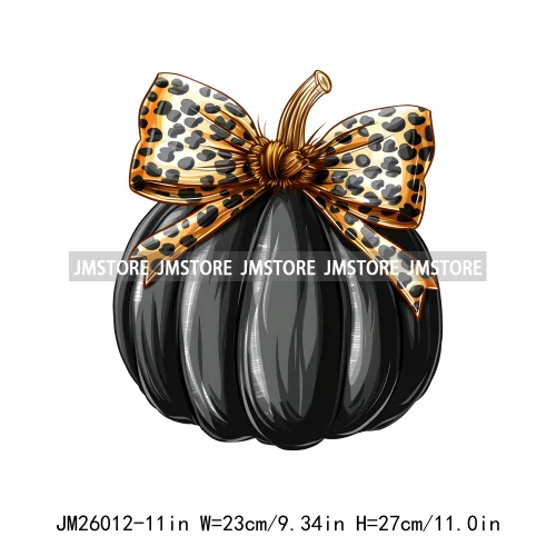 Colorful Gothic Girly Halloween Black Pumpkin Coquette Bow Decasl DTF Iron On Transfers Stickers Ready To Press For T-shirt Bags