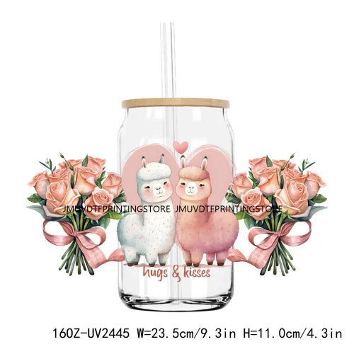 Valentine's Day Animals With Rose 16OZ UV DTF Cup Wrap Transfers Stickers Custom Labels DIY Waterproof Logo For Libbey Glass Can