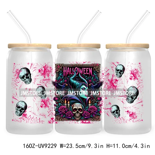 Horror Characters 16OZ UV Cup Wrap DTF Transfer Stickers For Libbey Glass Can Cups Tumbler Waterproof Labels Halloween Skull