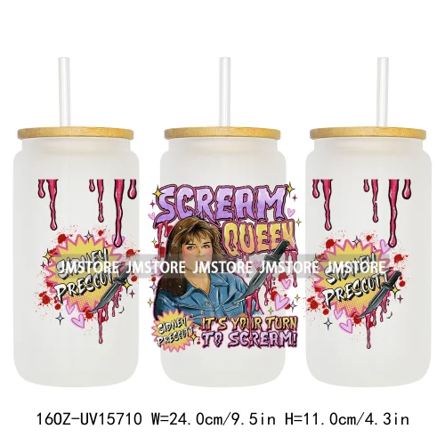 Funny Horror Halloween Characters UV DTF Wraps Transfer Sticker Selfadhesive Waterproof High Quality For 16OZ Libbey Glass Can