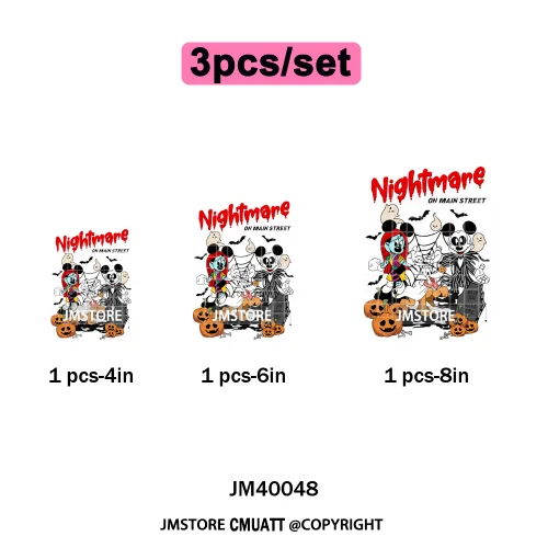 Happy Halloween Nightmare Cartoon Character Pumpkin Skeleton Iron on DTF Washable Transfers Stickers Ready to Press for T-shirts