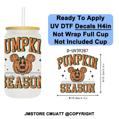 Retro Spooky Season Halloween Ghost Boo Gift UV DTF Transfer Stickers Decals Ready To Apply Waterproof For 16OZ Libbey Glass Can
