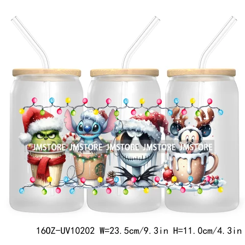 Christmas Lights Cartoon Coffee Cups 16OZ UV DTF Cup Wrap Transfer Stickers Custom Labels Waterproof Logo For Libbey Glass Can