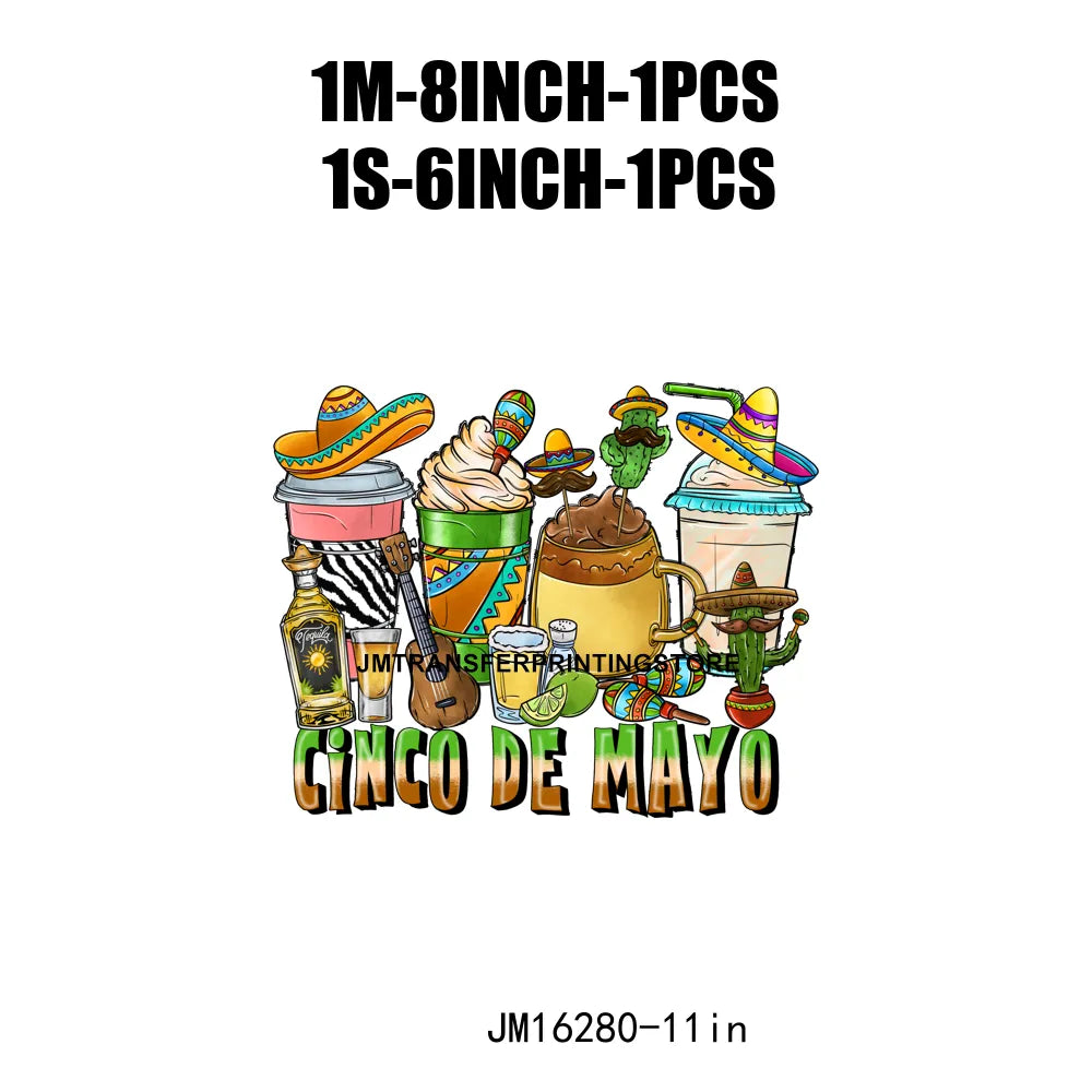 Peace Love Cafecito Cinco De Mayo Printing Decals Mexico Festival Culture Coffee Cup DTF Transfer Ready To Press For Bag Hoodies