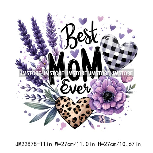 Best Mom Ever Floral Heart Iron On Logos Mother's Day Leopard Mama DTF Printing Transfer Stickers For Clothing