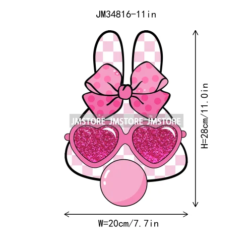 Floral Pink Toile Chinoiserie Coquette Bunny Spring Easter Iron On DTF Heat Transfers Stickers Ready To Press For T-shirts Bags