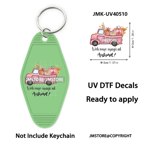 Hello Pumpkin Fall Thanksgiving Gnome UV DTF Motel Keychain Wraps Ready To Apply Waterproof High Quality Hotel Keychain Decals