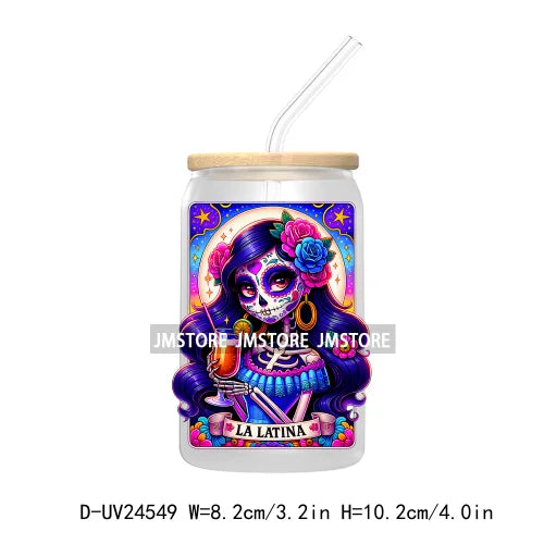 Mexican Culture Tarot Card UV DTF Transfer Stickers Decals For Libbey Cold Cups Mug Tumbler Waterproof DIY Craft Latina Skeleton