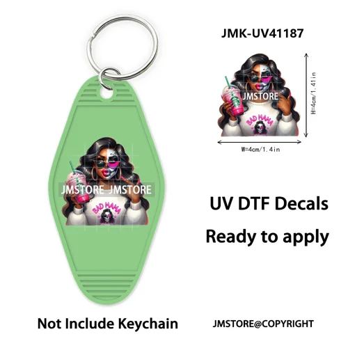 Afro Girl Halloween Skeleton Zombie UV DTF Motel Keychain Decal Ready To Ship Durable Transfer Stickers Print For Hotel Keychain
