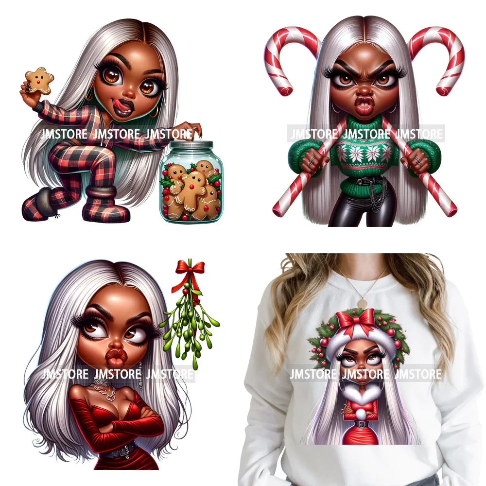 Christmas Stank Face Black Woman Attitude Moody Queen Iron on Washable DTF Heat Transfers Stickers Ready to Press for Clothing