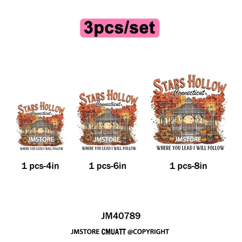 Autumn Festival Fall Season Stars Movie Girls Town Book Lover Iron on Washable DTF Transfers Stickers Ready to Press for Hoodies