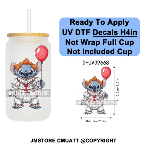 Halloween Cartoon Characters UV DTF Transfer Stickers Decals Ready To Apply Waterproof For 16OZ Libbey Glass Can Cups Tumbler