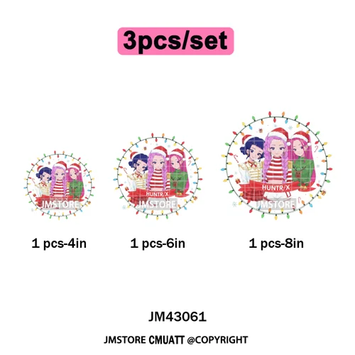 Kpop Christmas Santa Boys Girls Band Cartoon Demon Characters Iron on Washable DTF Transfers Stickers Ready to Press for Clothes