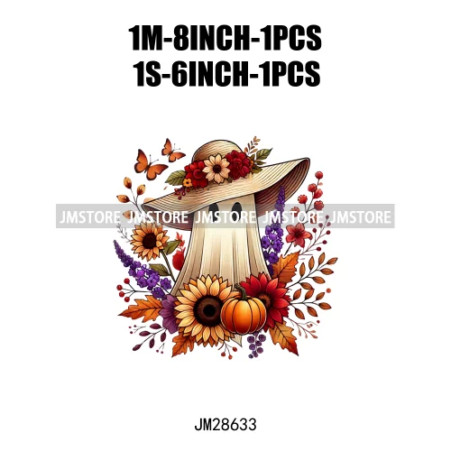 Cute Fall Florals Spooky Ghost Halloween Pumpkins Leaves Autumn  Iron On DTF Transfers Stickers Ready To Press For T-shirts Bags