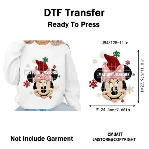 Faux Yarn Very Merry Christmas Mouse Friends Cartoon Santa Iron on Washable DTF Transfers Stickers Ready to Press for Clothing