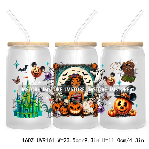 New Trendy Cartoon Princess Halloween 16OZ UV Cup Wrap DTF Transfer Stickers For Libbey Glass Can Cups Tumbler Waterproof Labels