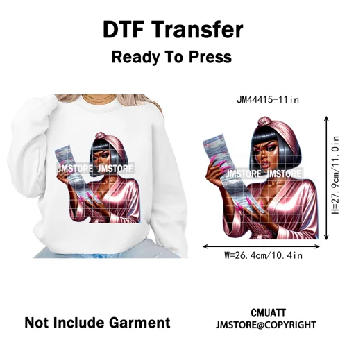 Sassy Facial Expressions Black Girl Housewife Remote Work Iron on Washable DTF Transfers Stickers Ready to Press for Sweatshirts
