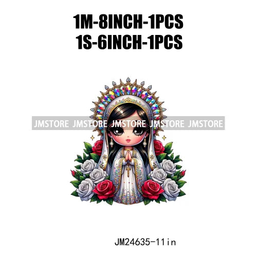 Diamond Our Lady Of Guadalupe Virgin Mary Western Mother Of God Praying Iron On DTF Heat Press Transfers Stickers For Clothing