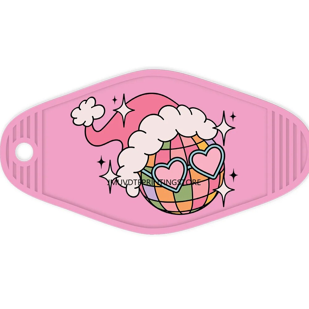 Pink Christmas Santa Claus High Quality WaterProof UV DTF Sticker For Motel Hotel Keychian  Merry Christmas Holiday