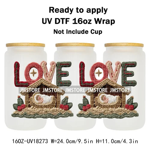 Faux Yarn Crochet Jesus Christmas Religious UV DTF Stickers Ready To Apply Cup Wrap Custom Labels DIY Craft For Libbey Glass Can