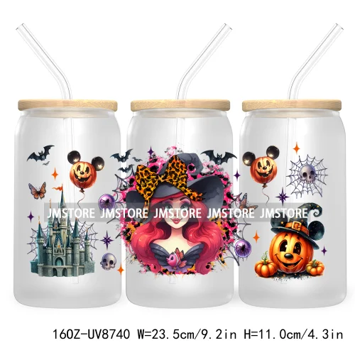 Halloween Leopard Cartoon Princess 16OZ UV DTF Cup Wrap Transfer Sticker Custom Labels Waterproof Logo For Libbey Glass Can Fall