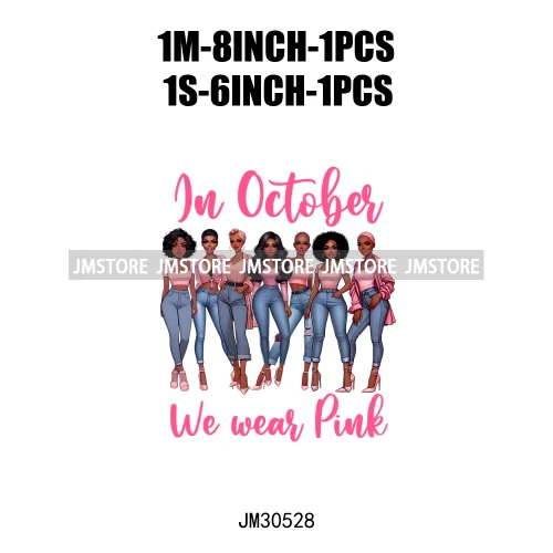 We Wear Pink In October Halloween Bad Girls Friends Horror Characters Breast Cancer Iron On DTF Transfers Stickers For Hoodies