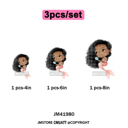 Cute Winter Christmas Girls Baby Mermaid Kids Cartoon Character Iron on DTF Washable Transfers Stickers Ready to Press for Texti