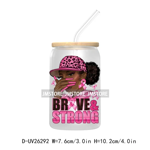 Afro woman Breast Cancer UV DTF Transfer Stickers Decals For Libbey Cold Cups Mugs Tumbler Custom Logo Labels Hope Cancer Nail