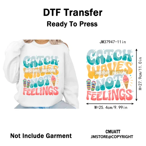 Funny Summer Quotes Sunset Palm Trees Beach Vacation Vibes Washable Iron on DTF Transfer Sticker Ready to Press for Textile Bags