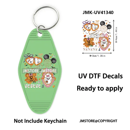 Cartoon Bear Pumpkin Fall Autumn Halloween UV DTF Motel Keychain Wraps Ready To Apply Custom High Quality Hotel Keychain Decals