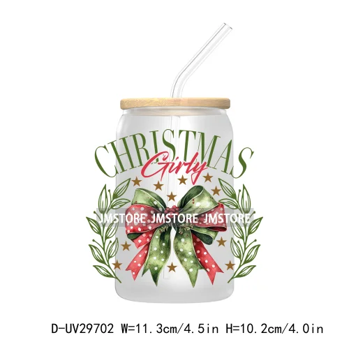 Just A Girl Who Loves Christmas UV DTF Transfer Stickers Decals For Libbey Cold Cups Mugs Tumbler Xmas Santa Coquette Bow Girly