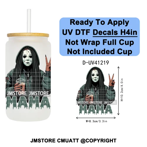 Spooky Mama Skullface Halloween UV DTF Decals Ready To Apply Waterproof Transfer Stickers DIY Crafts For 16OZ Libbey Glass Can