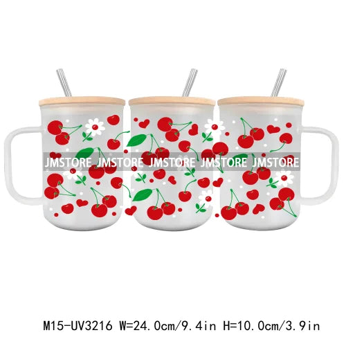 Floral Wildflowers Plants Butterfly UV DTF Glass Can Wrap For 15OZ Mug Coffee Cup Transfer Stickers DIY Custom Logo Labels