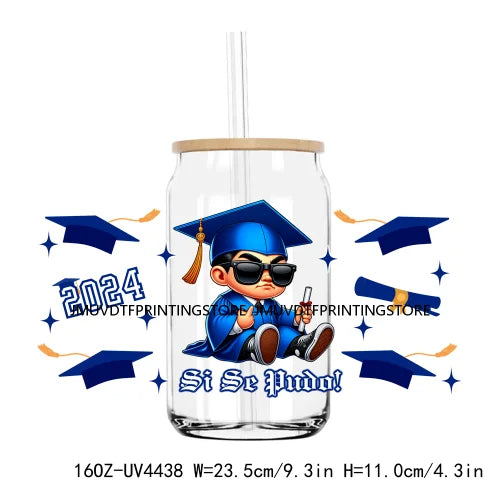 Chicano Graduation 2024 UV DTF Sticker For 16OZ Libbey Glass Cup Can Senior Girls Wrap Transfer Sticker Custom Labels DIY Logo