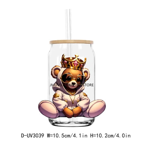 Black Baby Boy King UV DTF Transfers Stickers Decals For Libbey Cold Cups Mugs Tumbler Waterproof DIY Craft King Teddy Bear