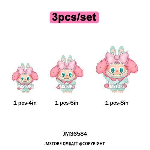 Cute Baby Cartoon Monster Doll Character Bow Girly Washable Decals Iron On DTF Heat Transfer Stickers Ready To Press for Clothes